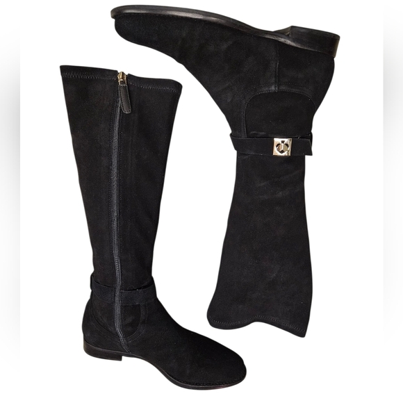 Kate Spade New York Verona Suede Riding Boots With Spade Charm In Black Size 7 - Picture 3 of 14